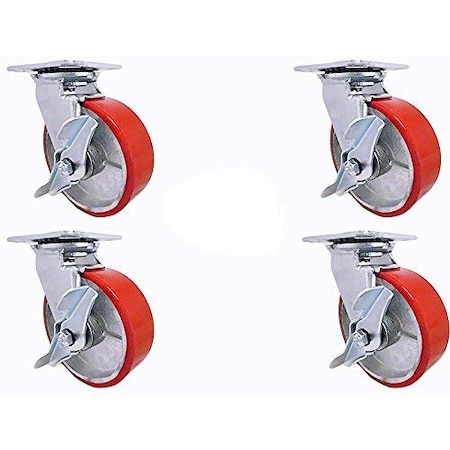 6x2 Swivel Caster Set, Heavy Duty Polyurethane Wheel On Steel Hub